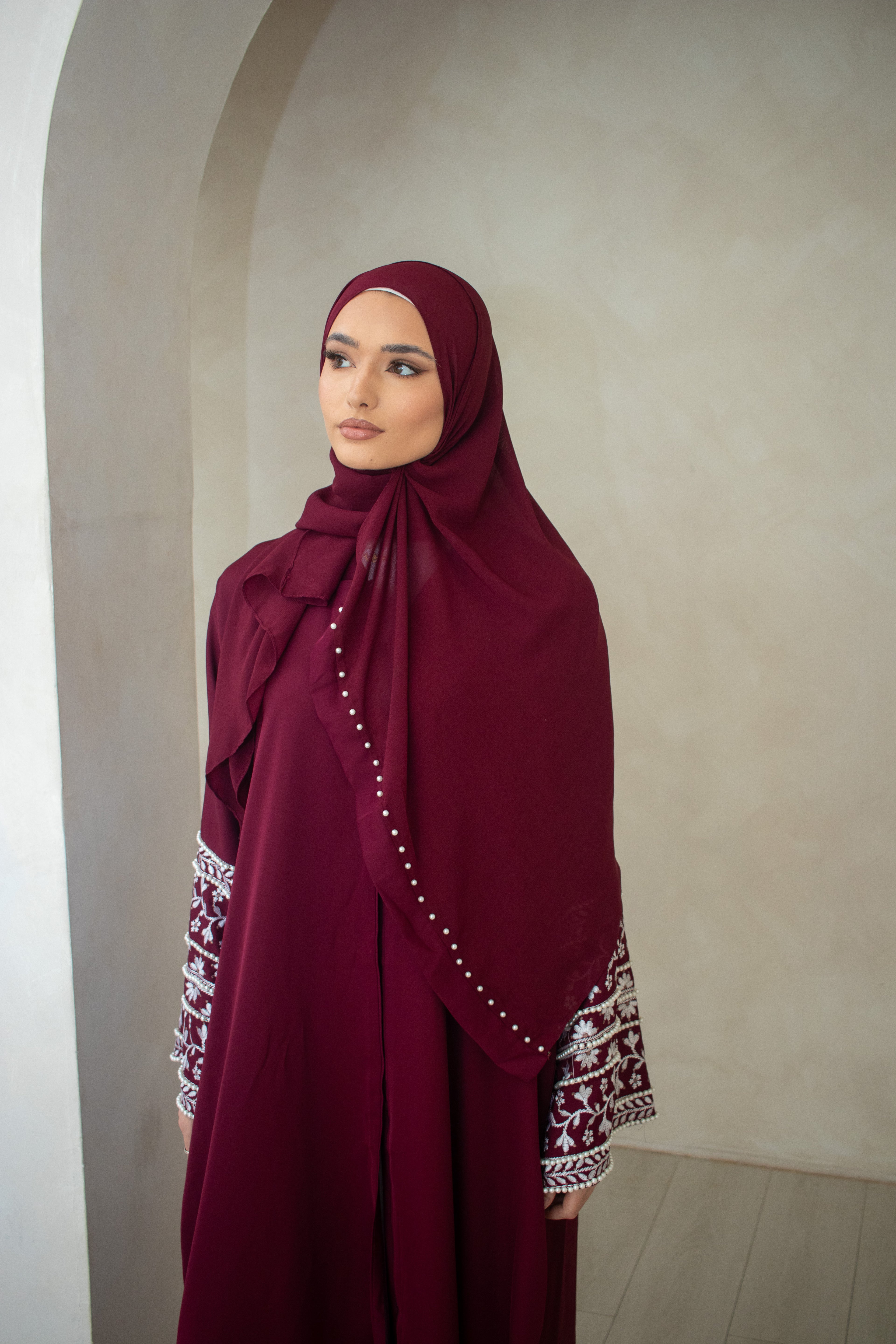 Muslim Embellishment Embroidery Abaya Cream/Brown/Plum/Teal/Maroon/Grey/Coral