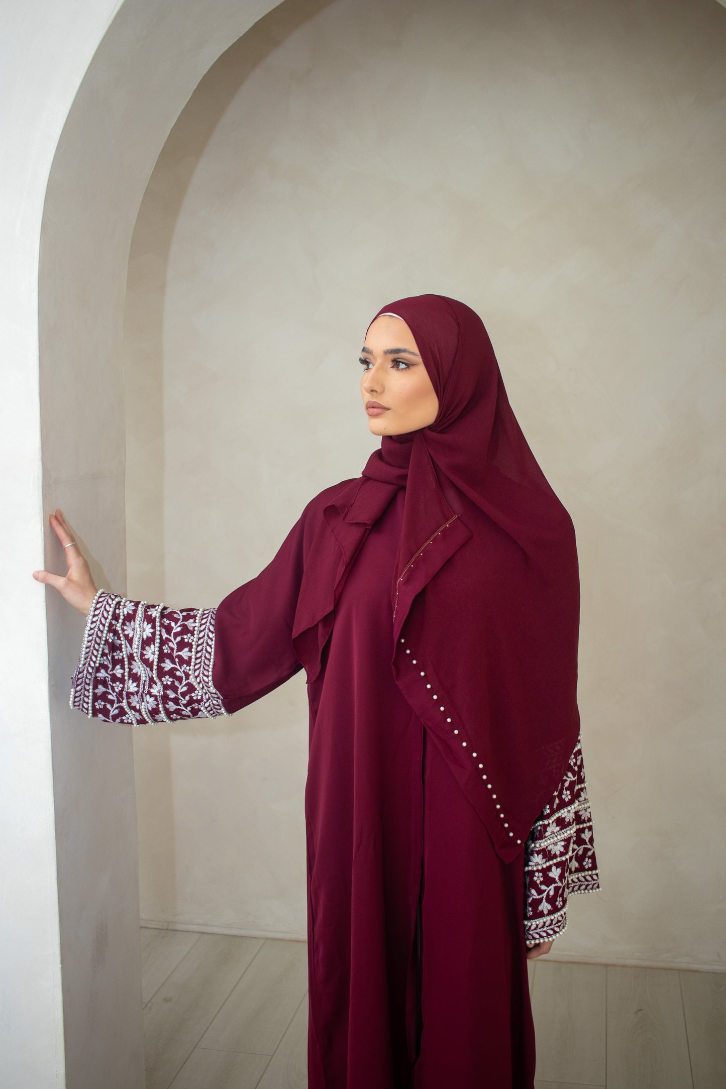 Embellishment Embroidery Abaya Cream/Brown/Plum/Teal/Maroon