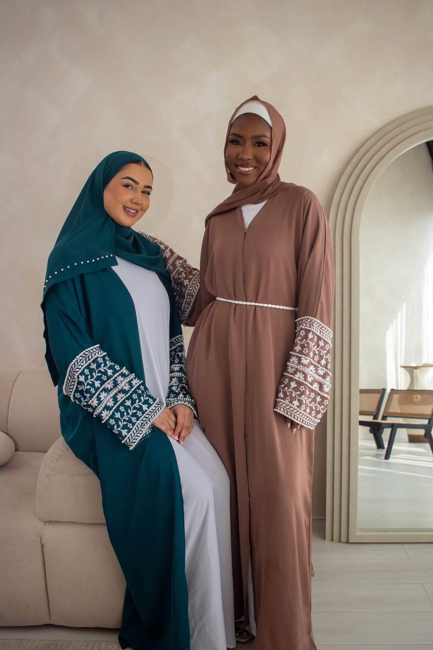 Embellishment Embroidery Abaya Cream/Brown/Plum/Teal/Maroon