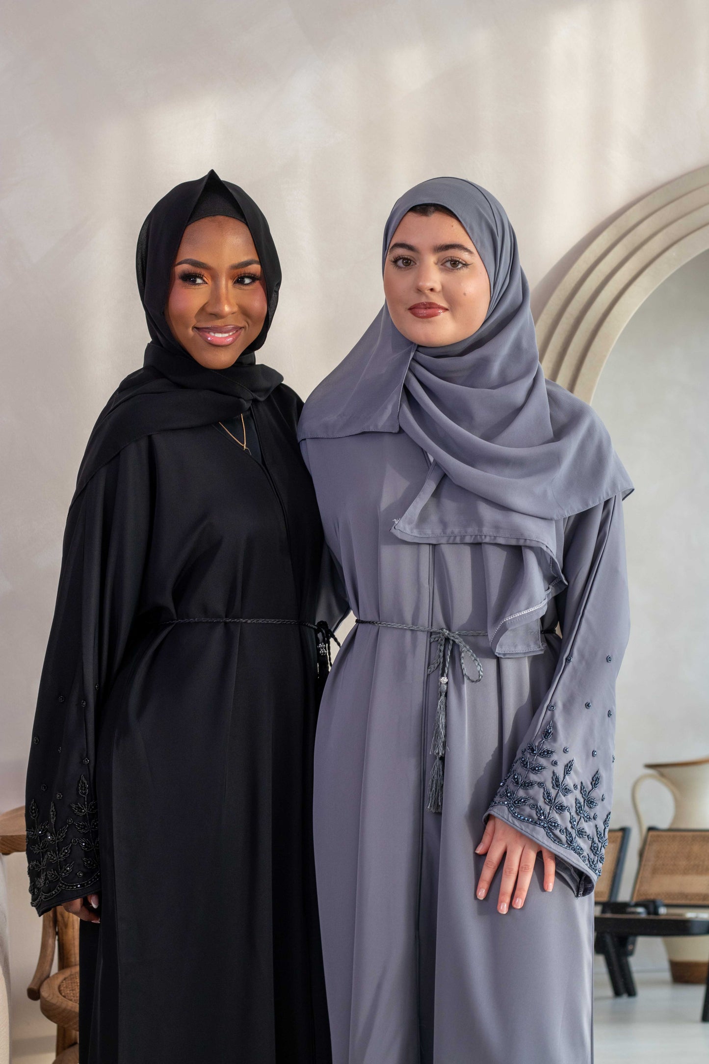 Party/Ramadan Black Embellishments Abaya with Belt and Hijab