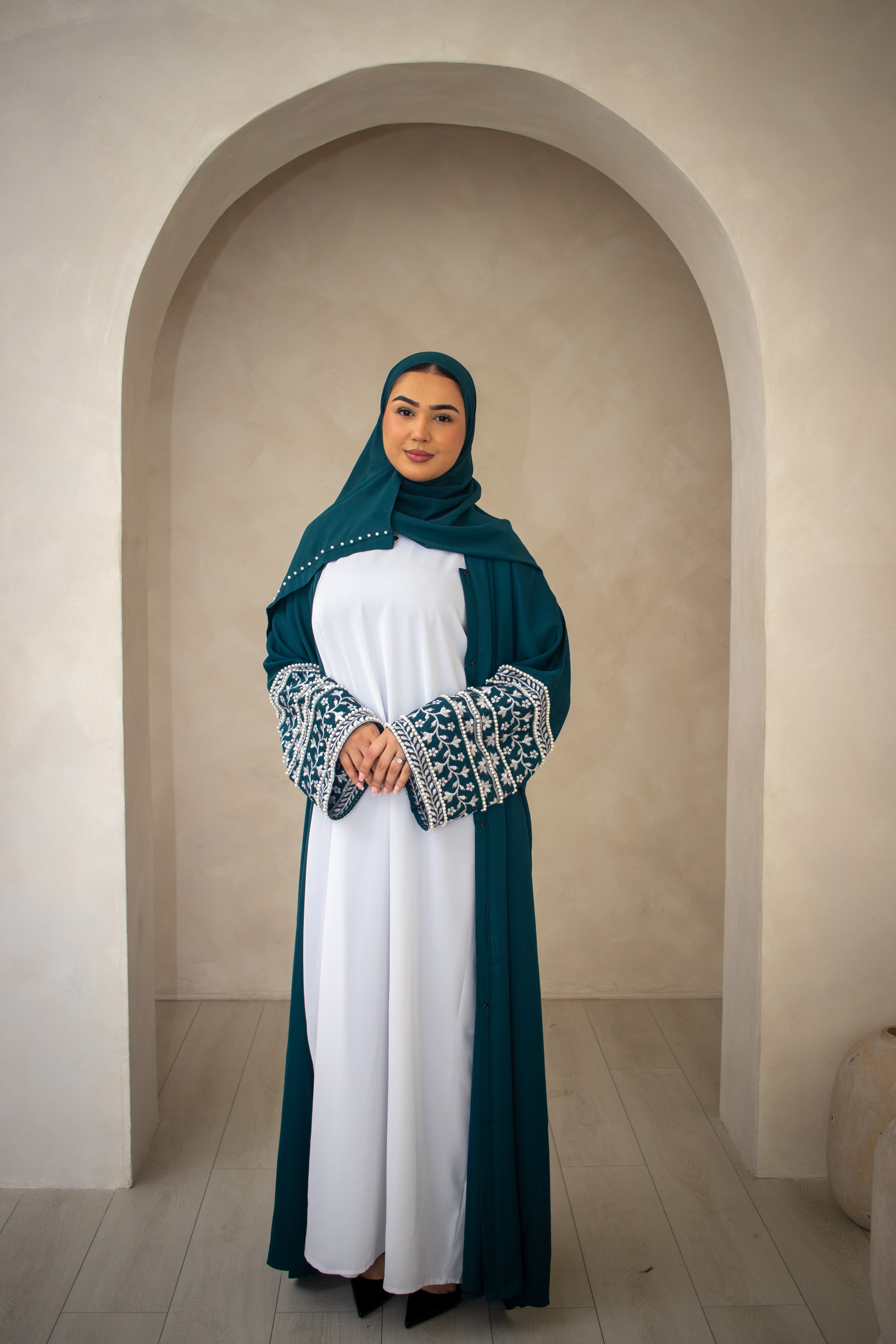 Muslim Embellishment Embroidery Abaya Cream/Brown/Plum/Teal/Maroon/Grey/Coral