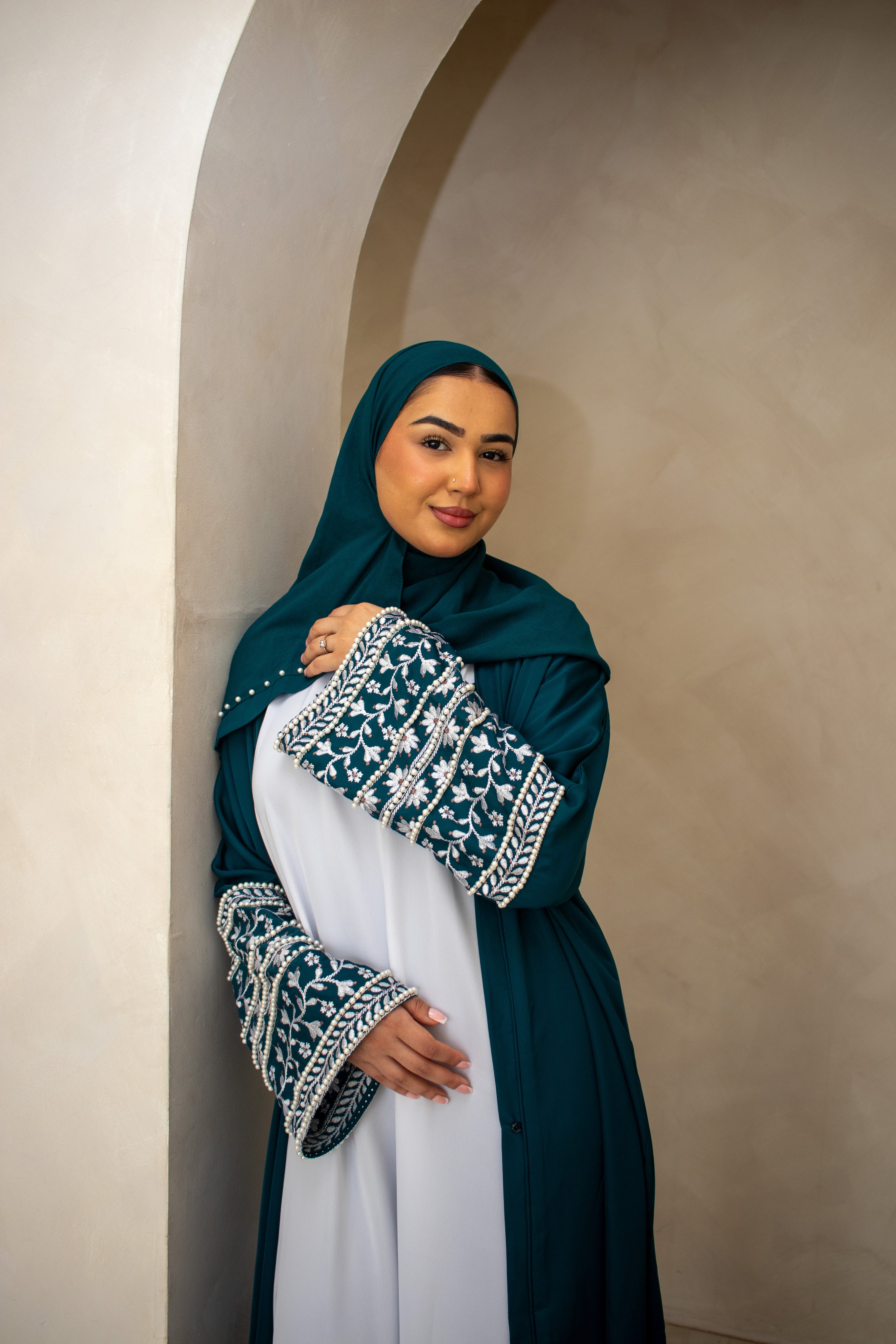 Muslim Embellishment Embroidery Abaya Cream/Brown/Plum/Teal/Maroon/Grey/Coral