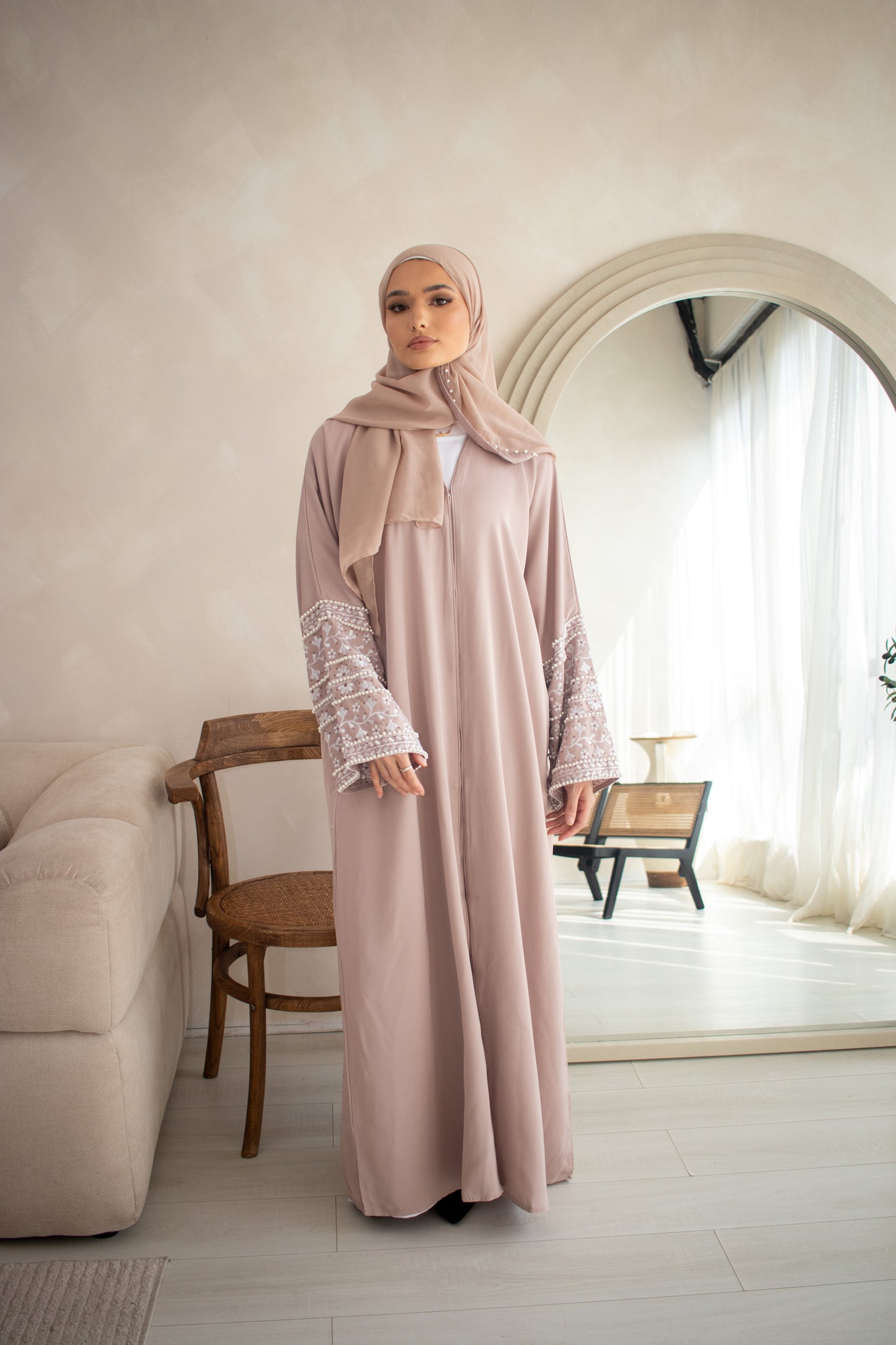 Embellishment Embroidery Abaya Cream/Brown/Plum/Teal/Maroon