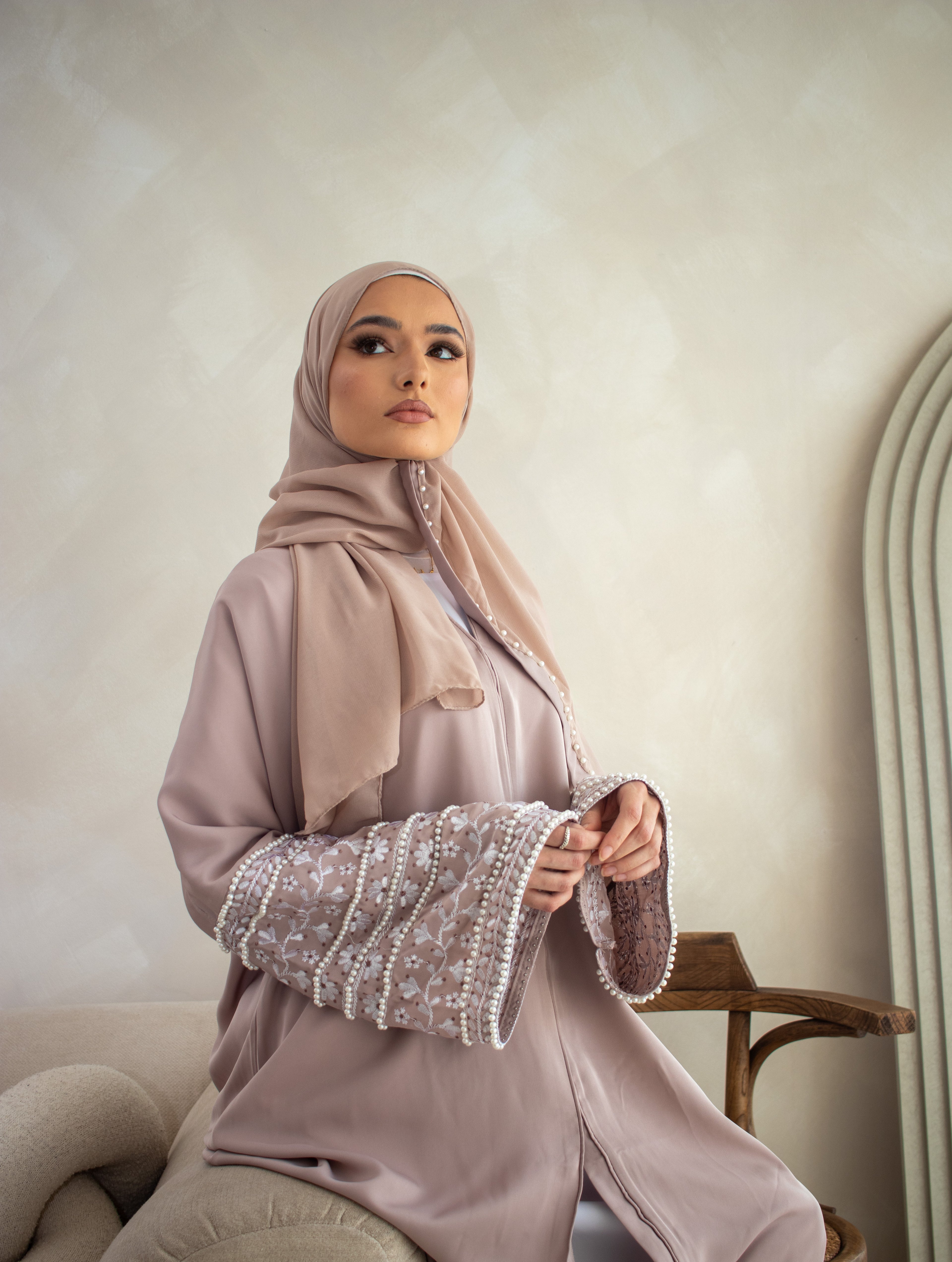 Muslim Embellishment Embroidery Abaya Cream/Brown/Plum/Teal/Maroon/Grey/Coral