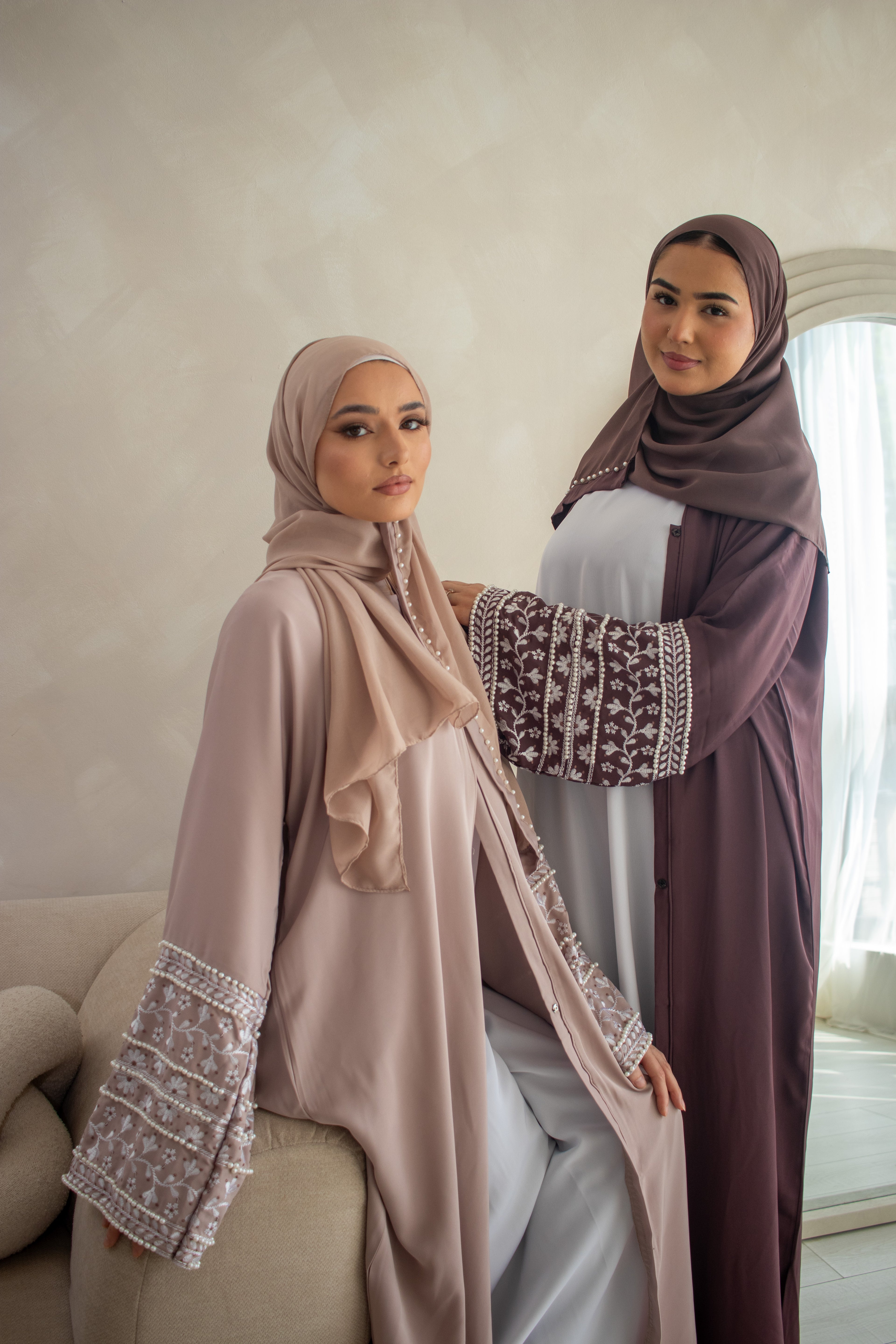 Muslim Embellishment Embroidery Abaya Cream/Brown/Plum/Teal/Maroon/Grey/Coral