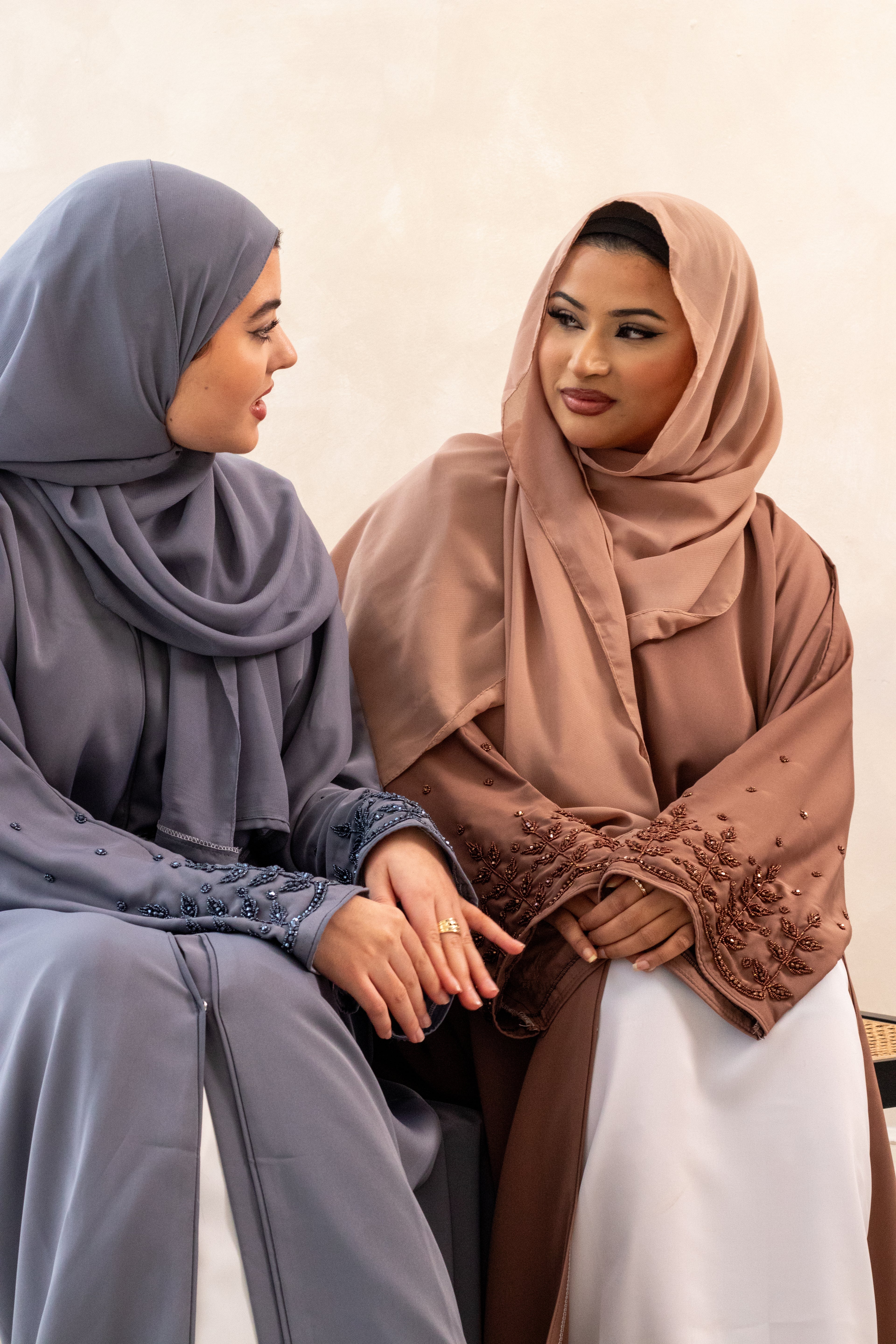 3 Piece Embellishments Abaya with Belt and Hijab Black/Grey/Pink/Chocolate Brown