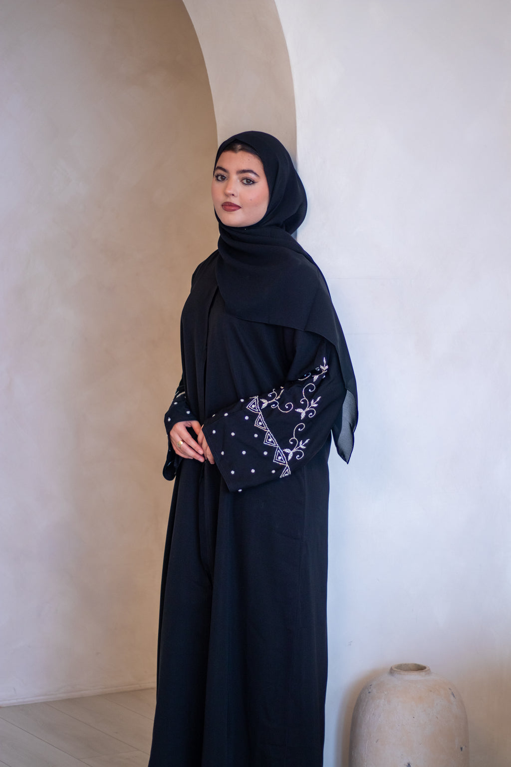 (D) Embellishment Abaya Black and Hijab Modest Fashion