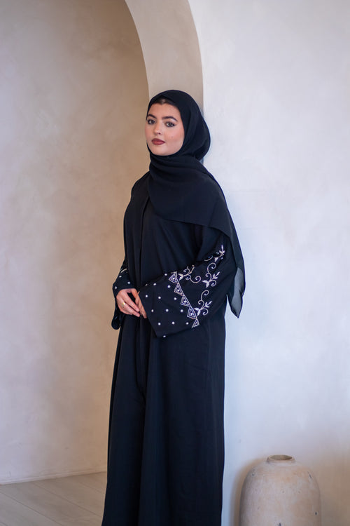 (D) Embellishment Abaya Black and Hijab Modest Fashion