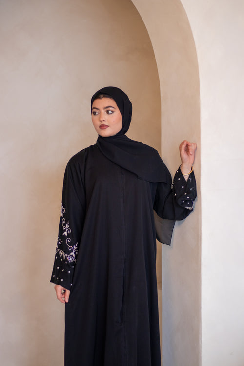 (D) Embellishment Abaya Black and Hijab Modest Fashion