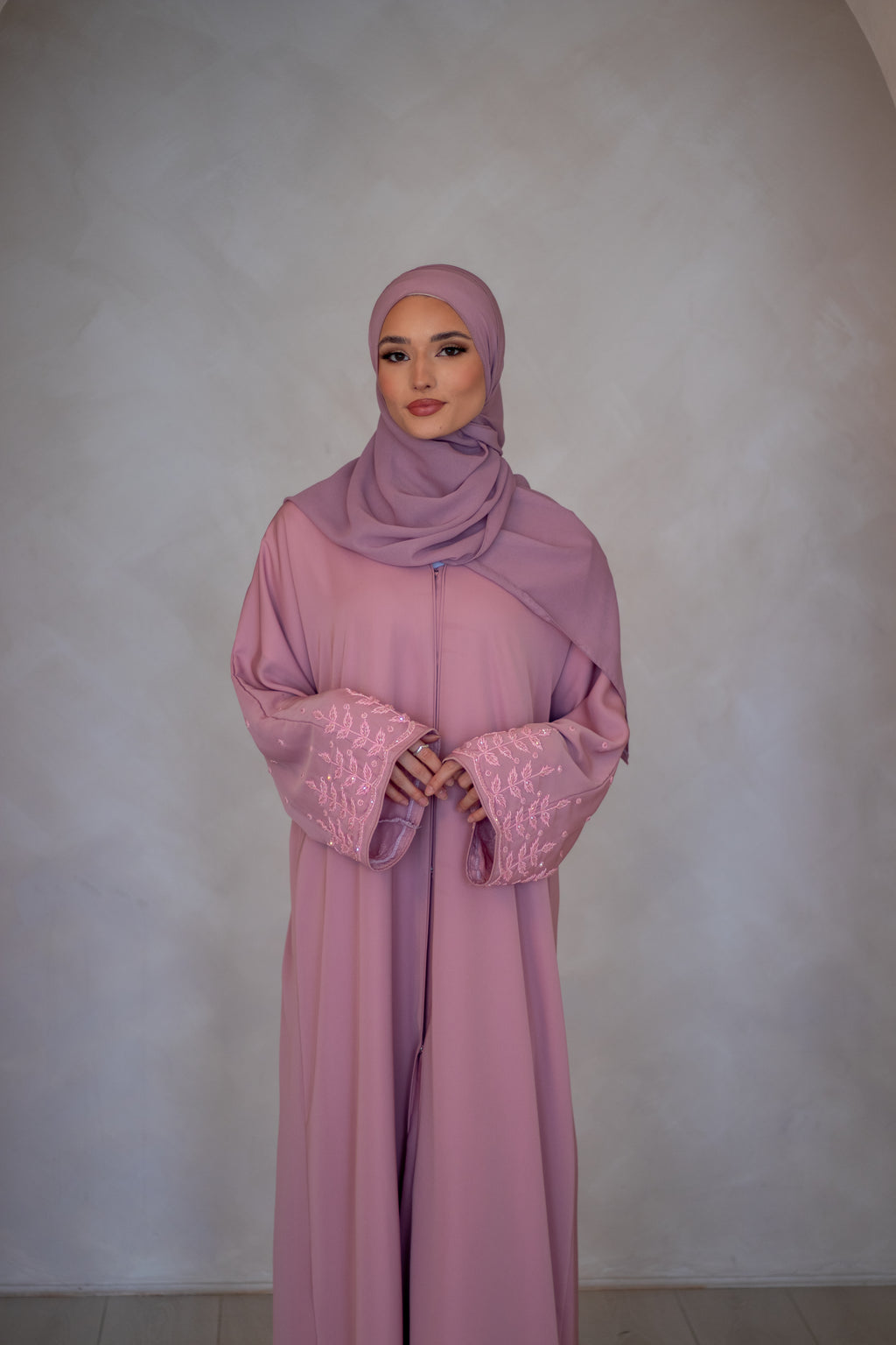 3 Piece Embellishments Abaya with Belt and Hijab Black/Grey/Pink/Chocolate Brown
