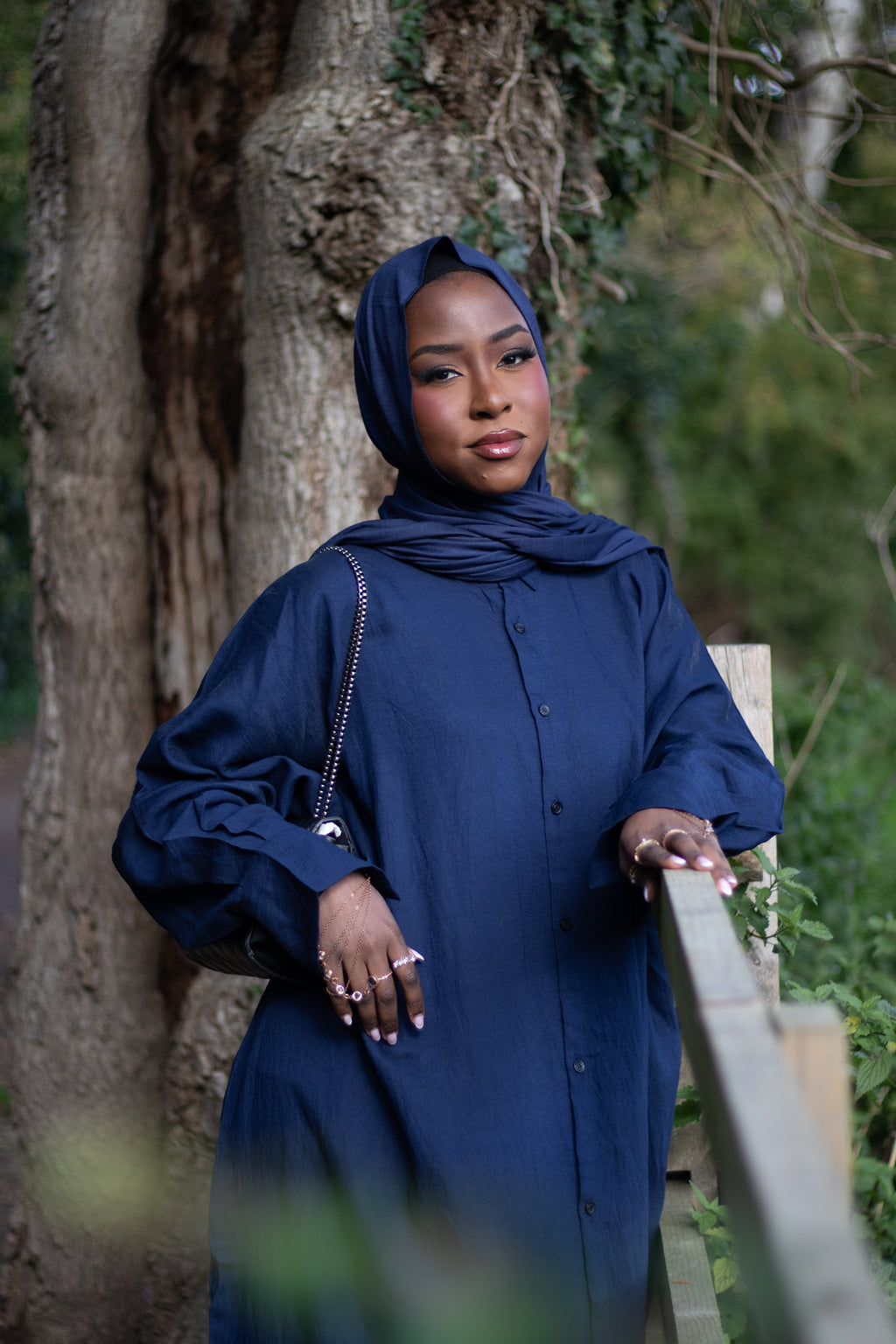 Navy Shirt Abaya Collared with Jersey Hijab