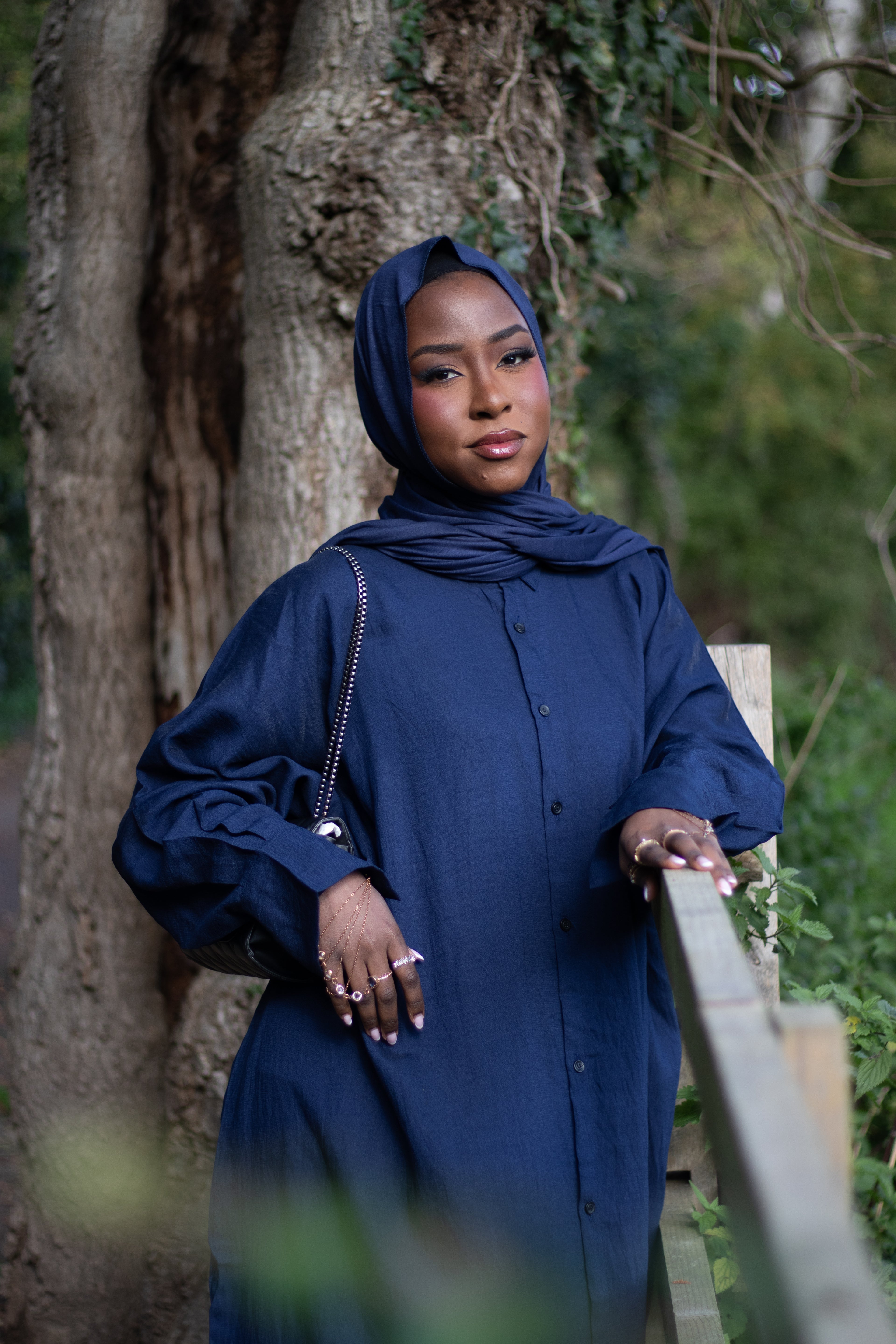 Navy Shirt Abaya Collared with Jersey Hijab