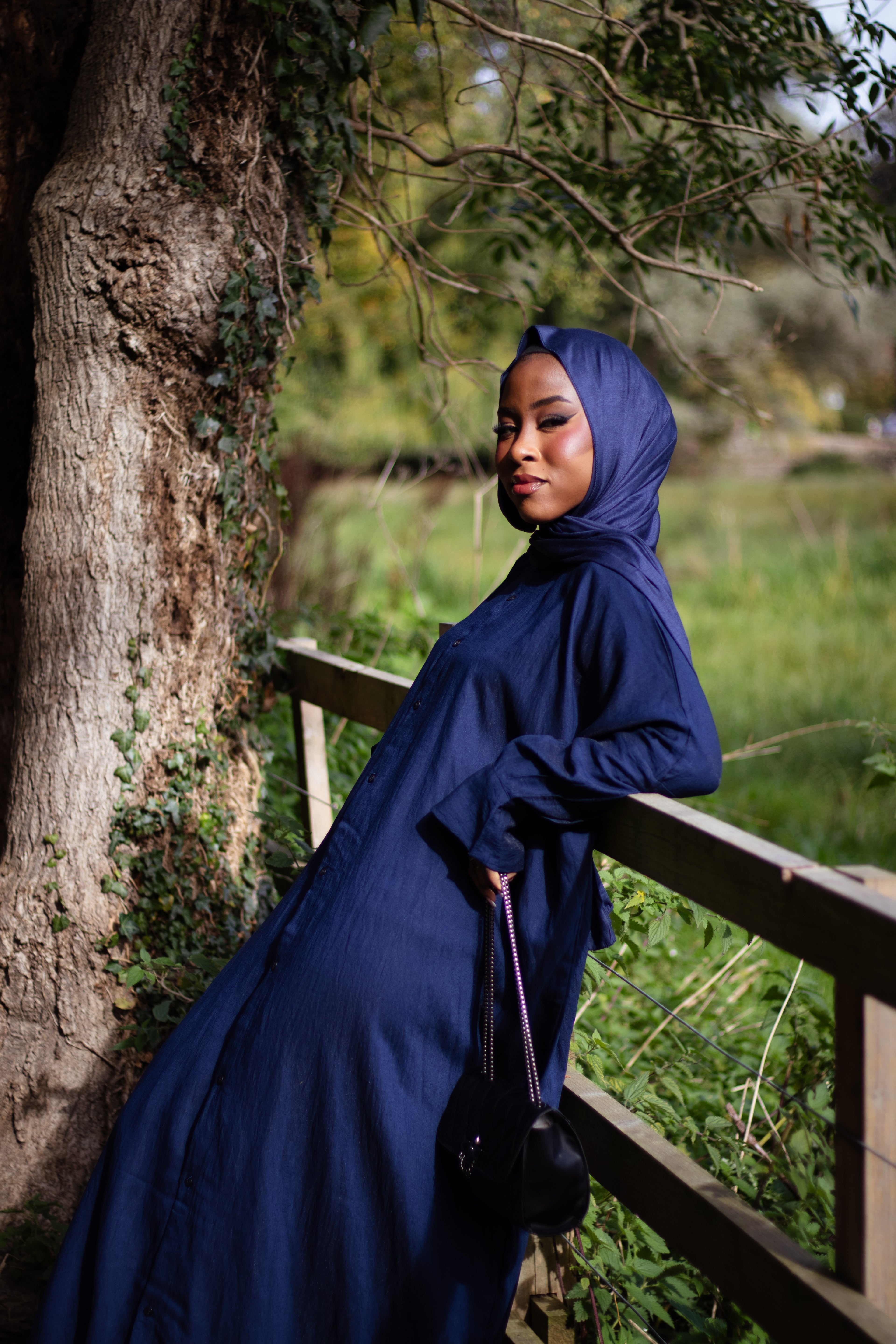 Navy Shirt Abaya Collared with Jersey Hijab