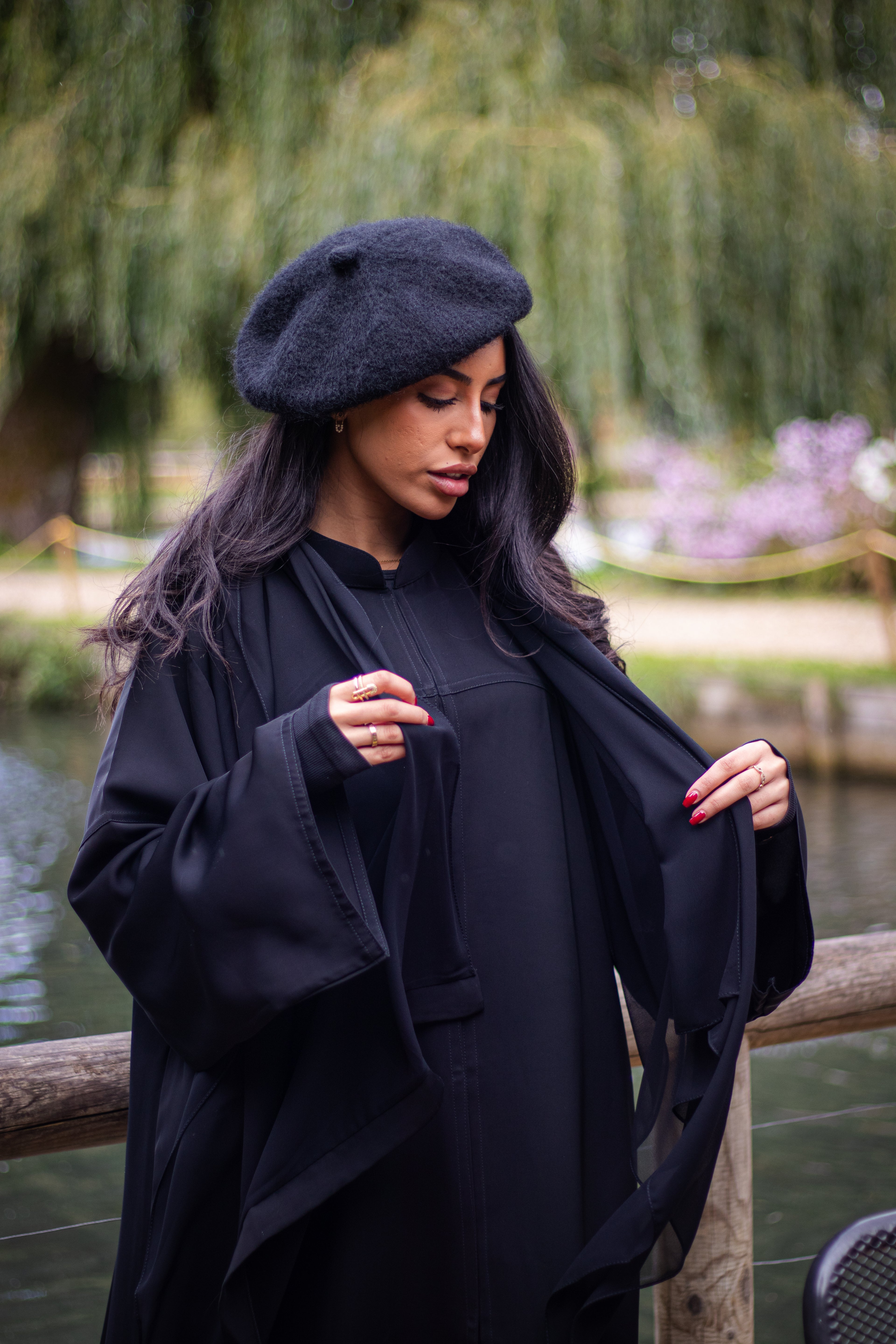 Black Collared Nida Abaya with Buttons and Chiffon Hijab