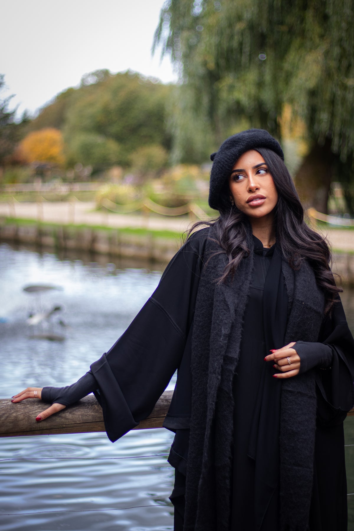 Black Collared Nida Abaya with Buttons and Chiffon Hijab