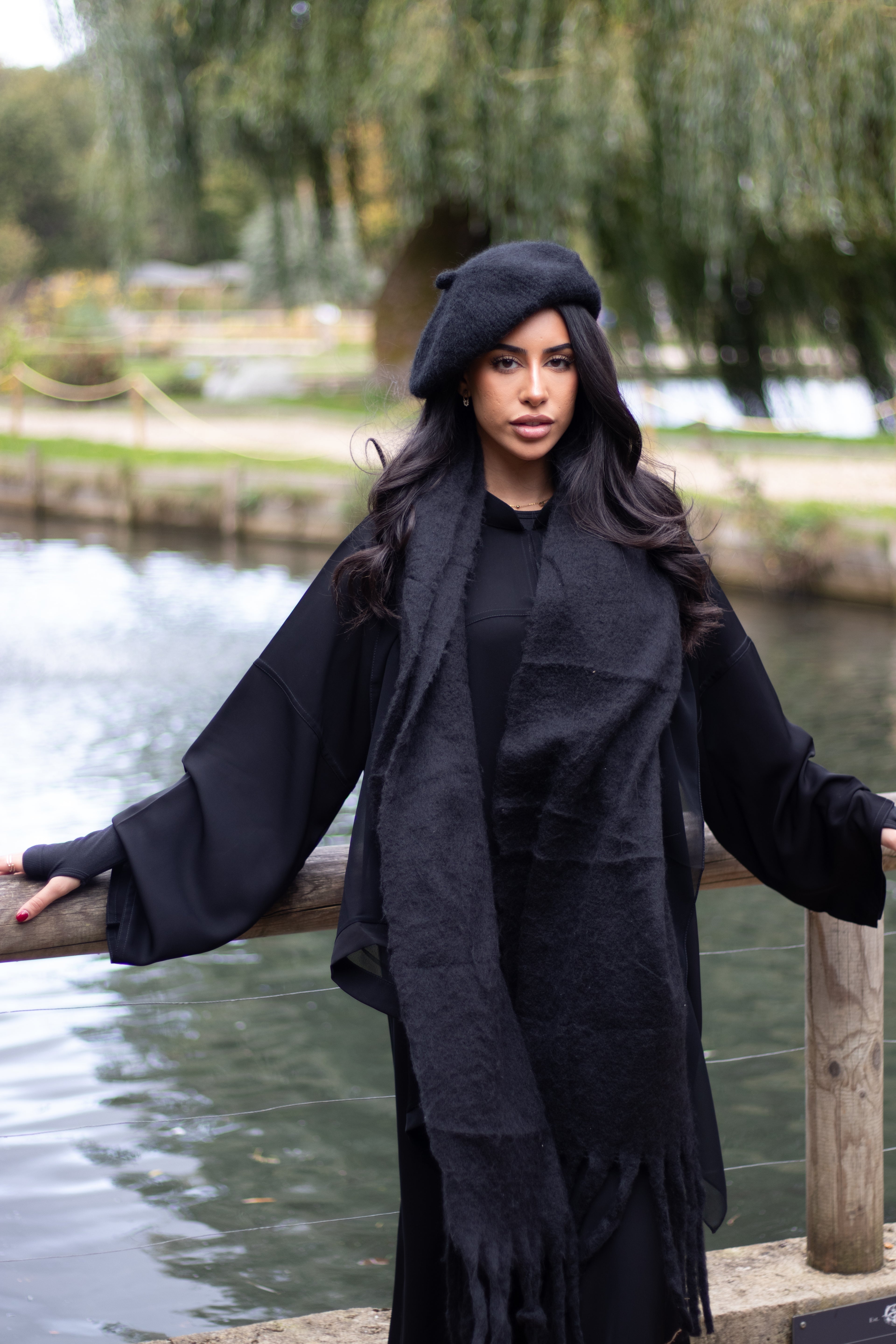 Black Collared Nida Abaya with Buttons and Chiffon Hijab
