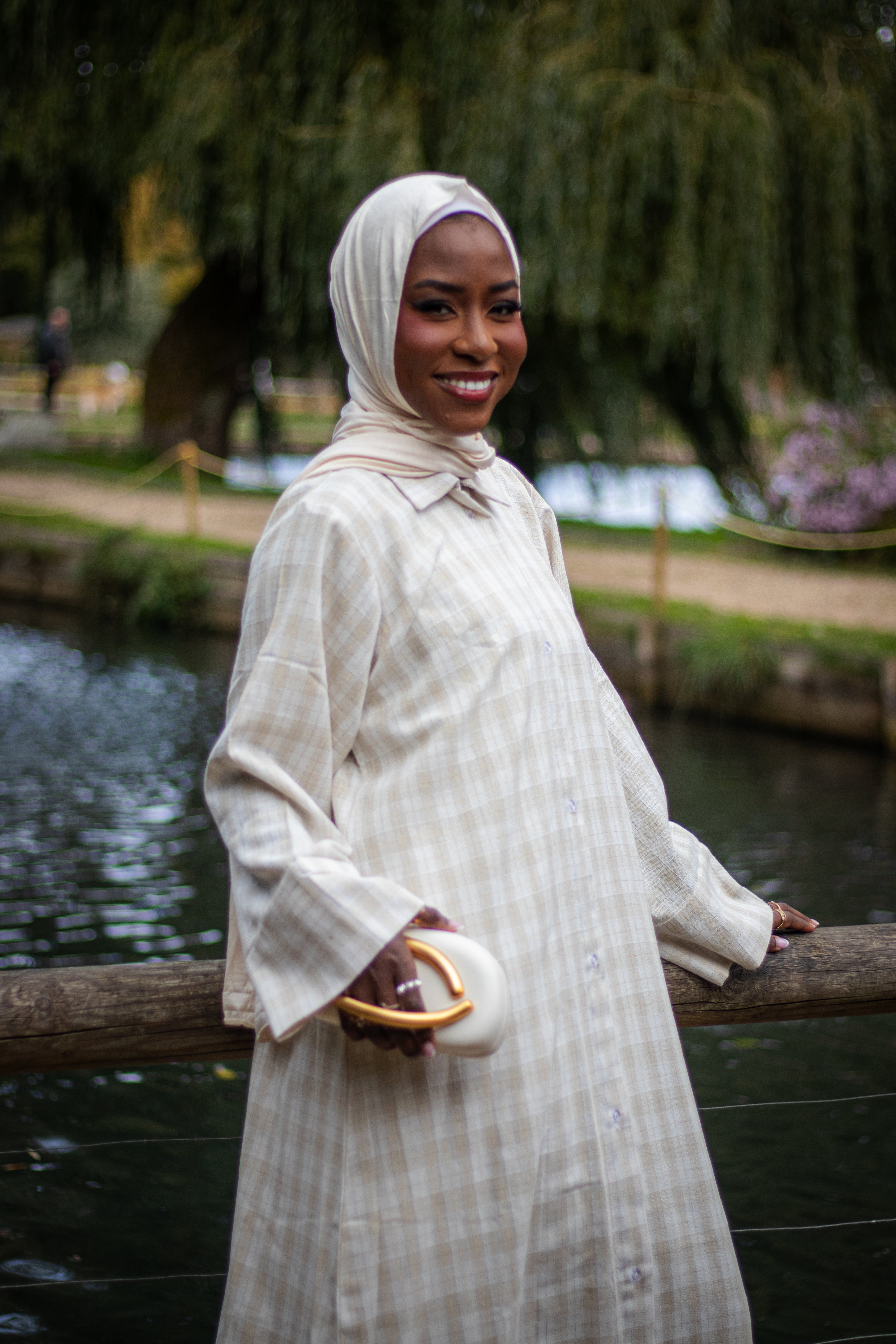 Beige Collared Shirt Abaya with Slipdress and Jersey Hijab