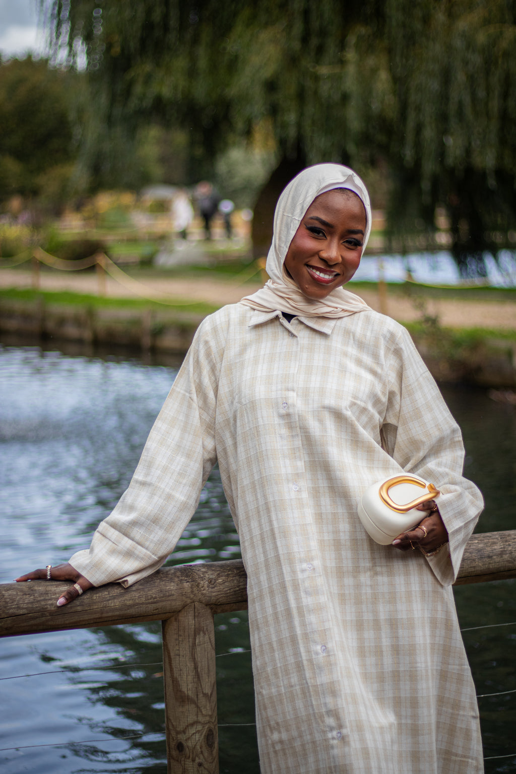 Beige Collared Shirt Abaya with Slipdress and Jersey Hijab