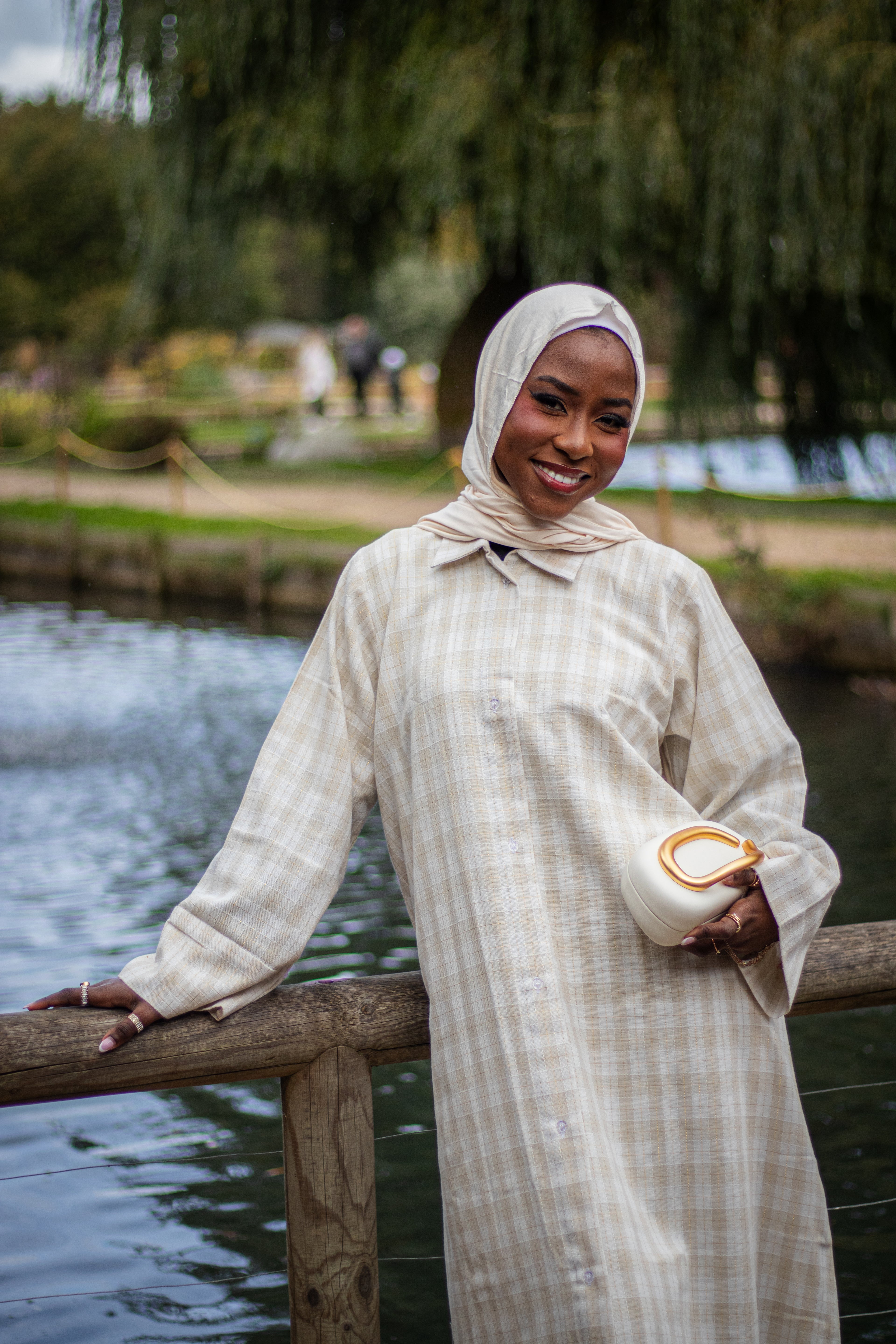 Beige Collared Shirt Abaya with Slipdress and Jersey Hijab