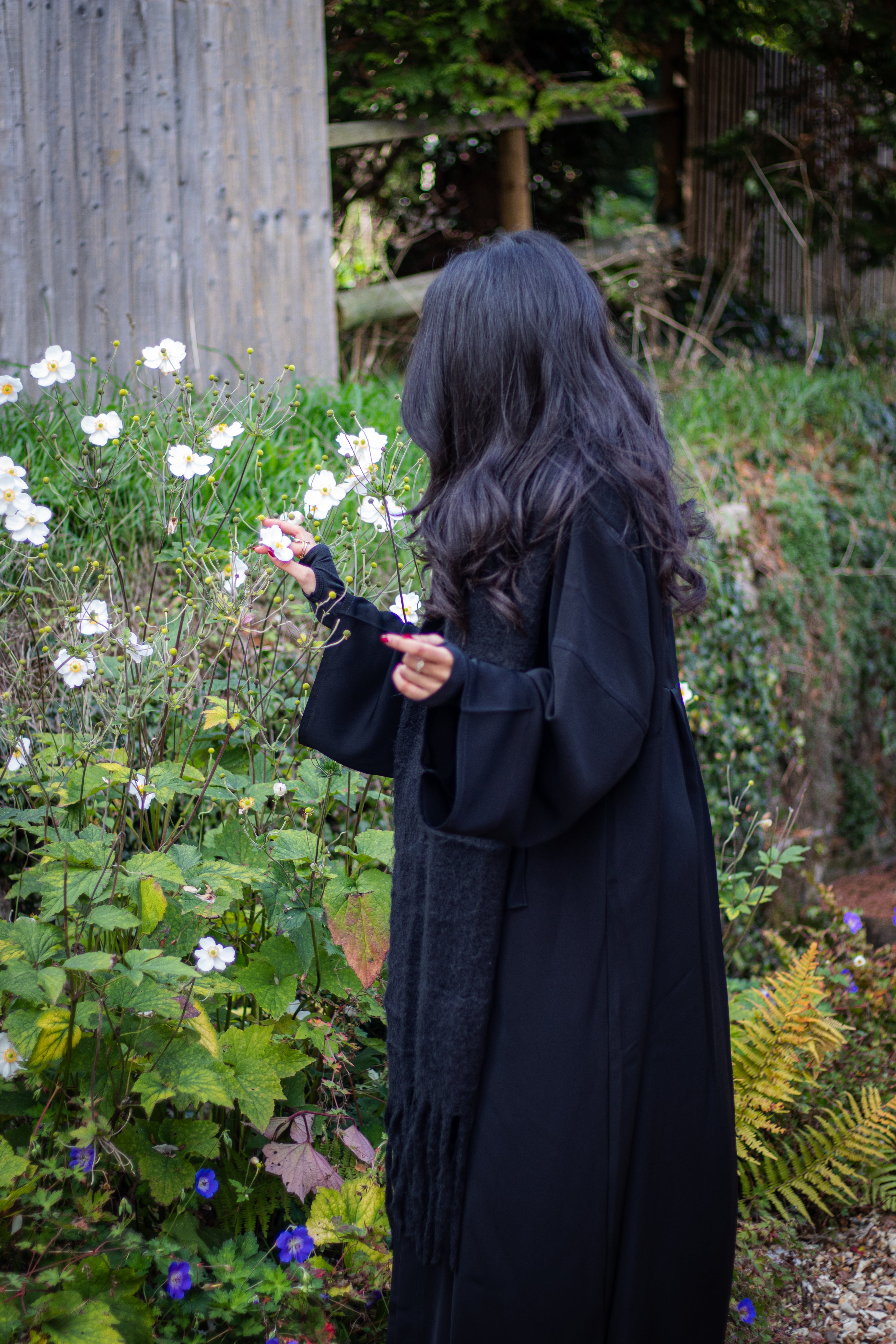 Black Collared Nida Abaya with Buttons and Chiffon Hijab
