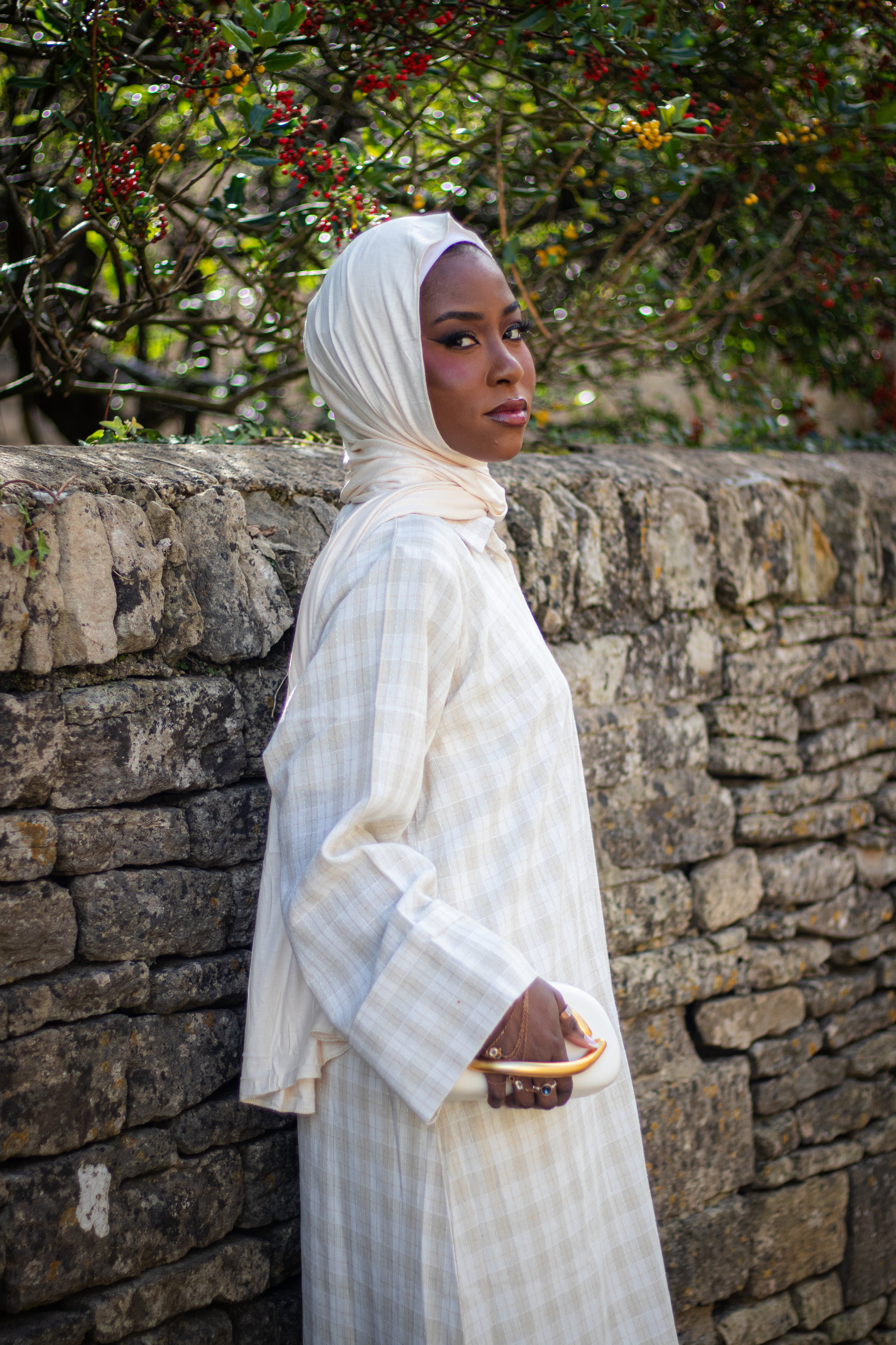 Beige Collared Shirt Abaya with Slipdress and Jersey Hijab