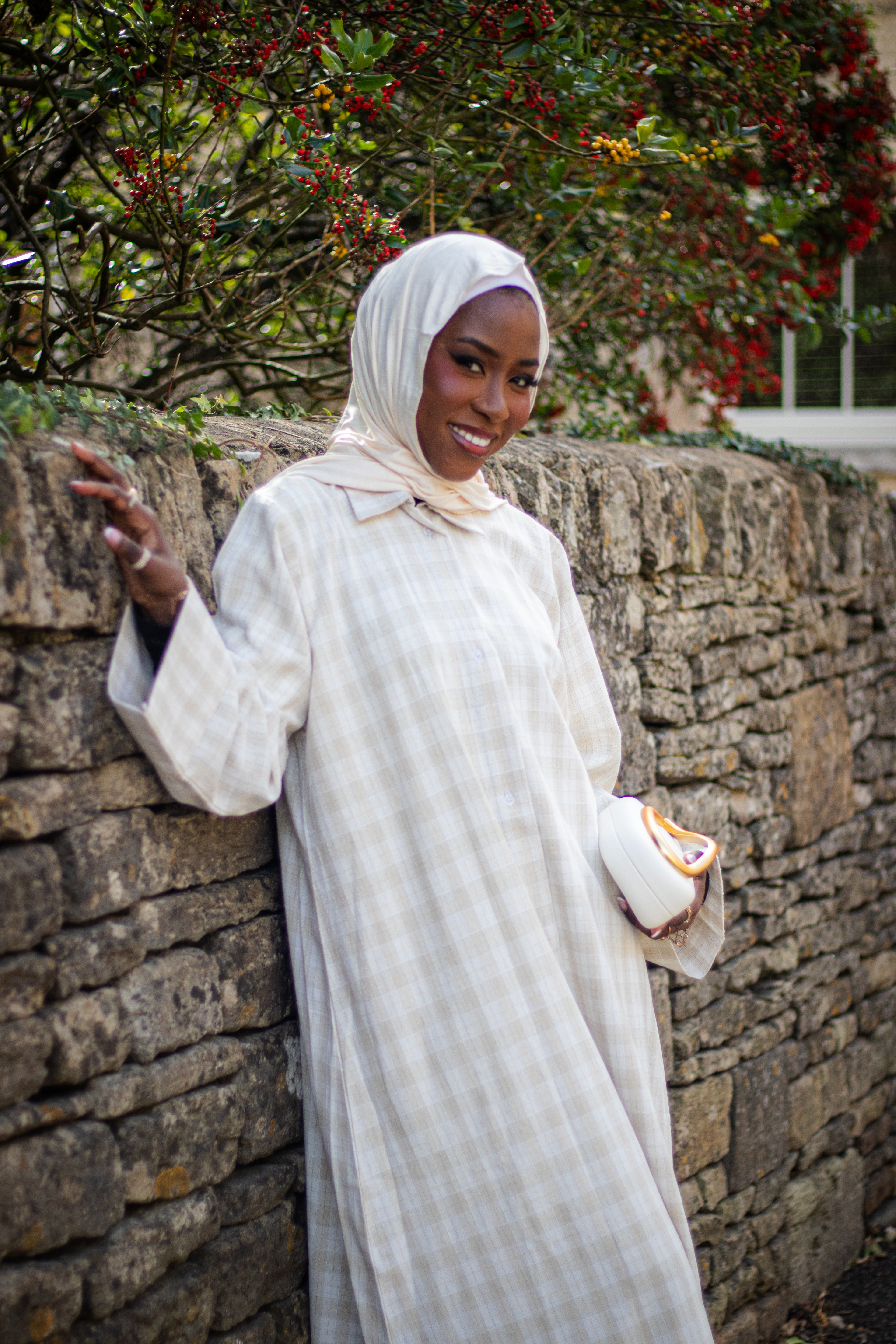 Beige Collared Shirt Abaya with Slipdress and Jersey Hijab