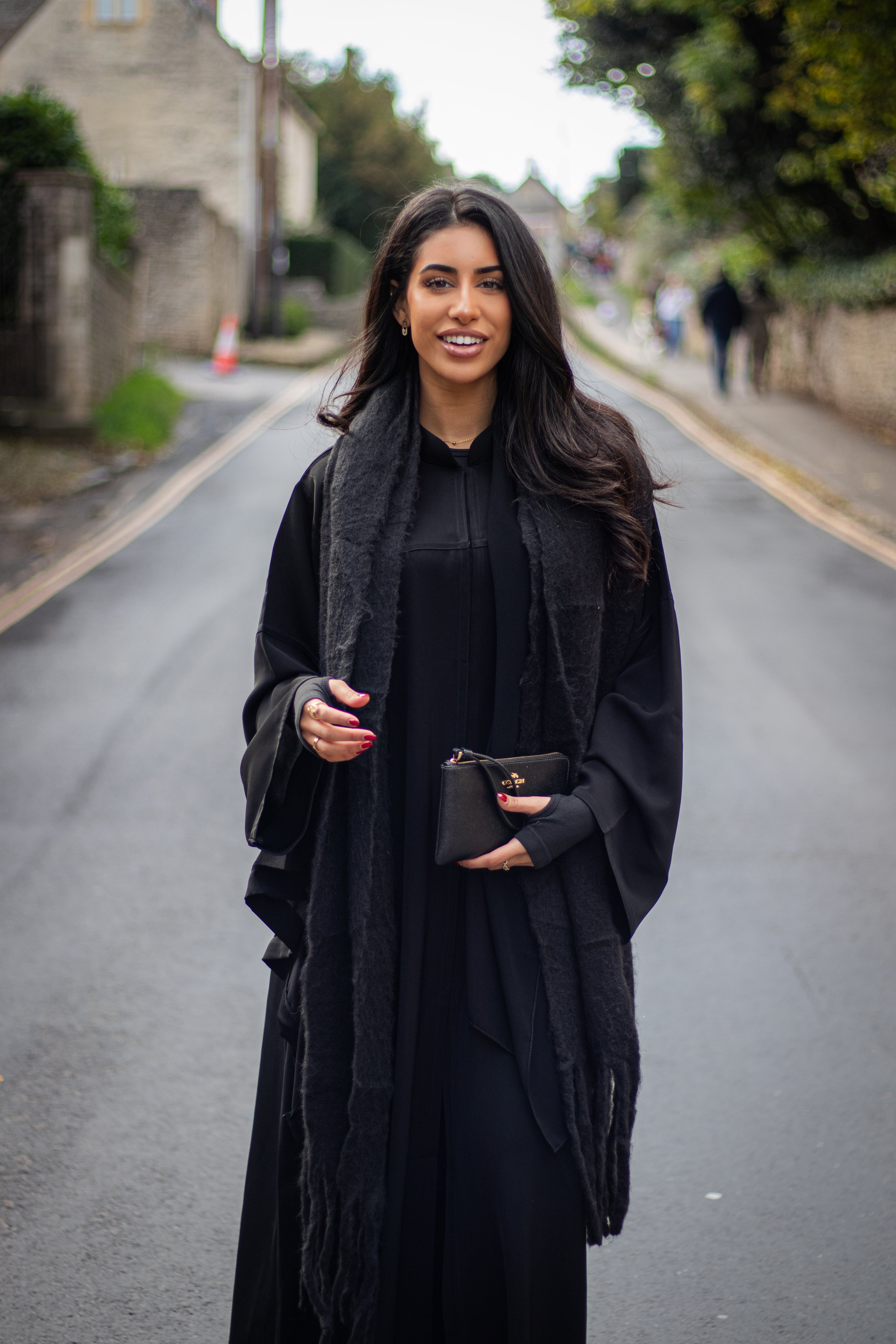 Black Collared Nida Abaya with Buttons and Chiffon Hijab