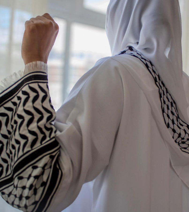 Palestine Keffiyeh Abaya Black and White with Hijab and Embroider