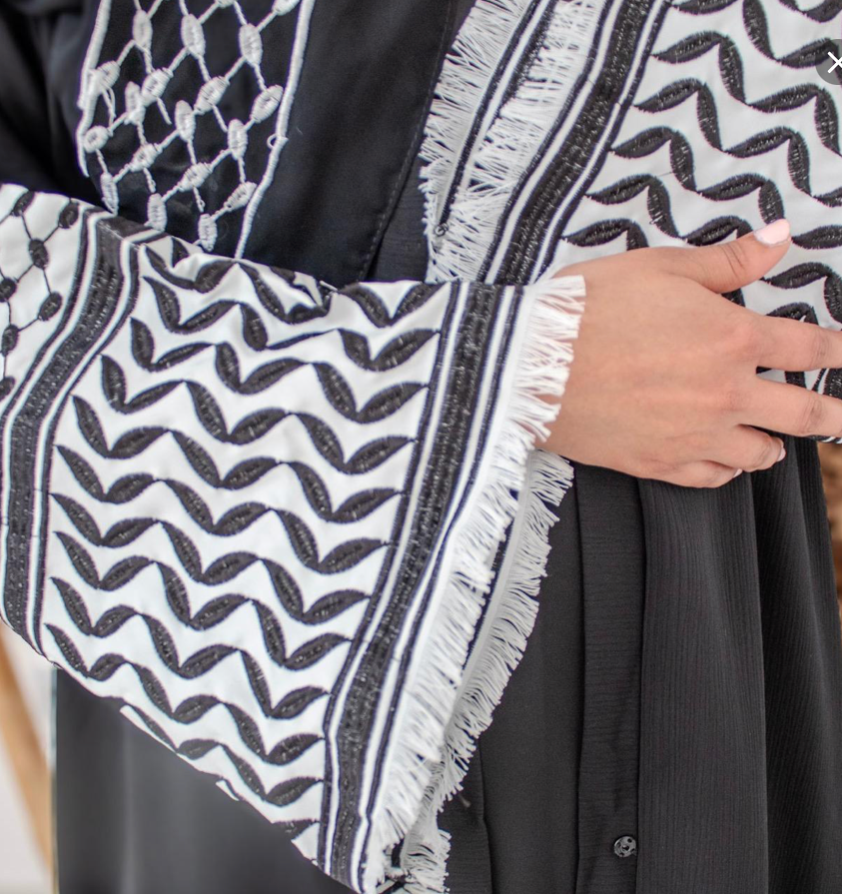Palestine Keffiyeh Abaya Black and White with Hijab and Embroider