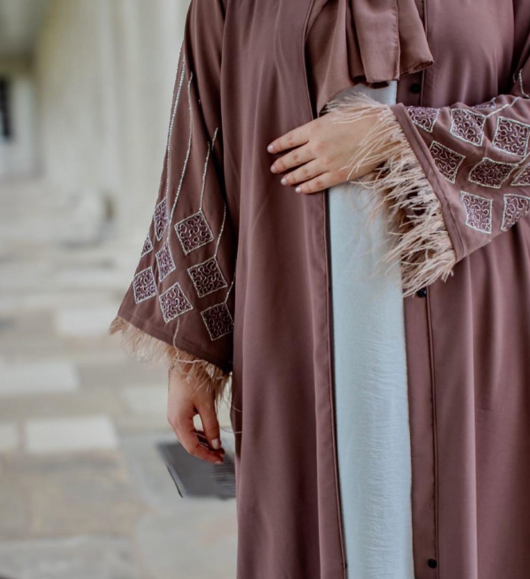 Risha Abaya Brown Embellishments Sleeves