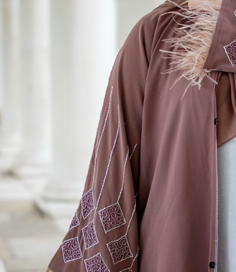 Risha Abaya Brown Embellishments Sleeves