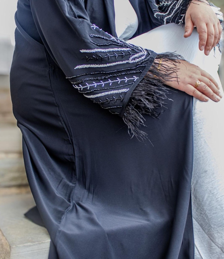 Reesha Abaya Black Embellishments Sleeves 3 Piece