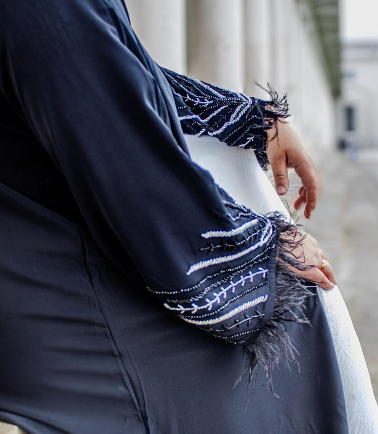 Reesha Abaya Black Embellishments Sleeves 3 Piece