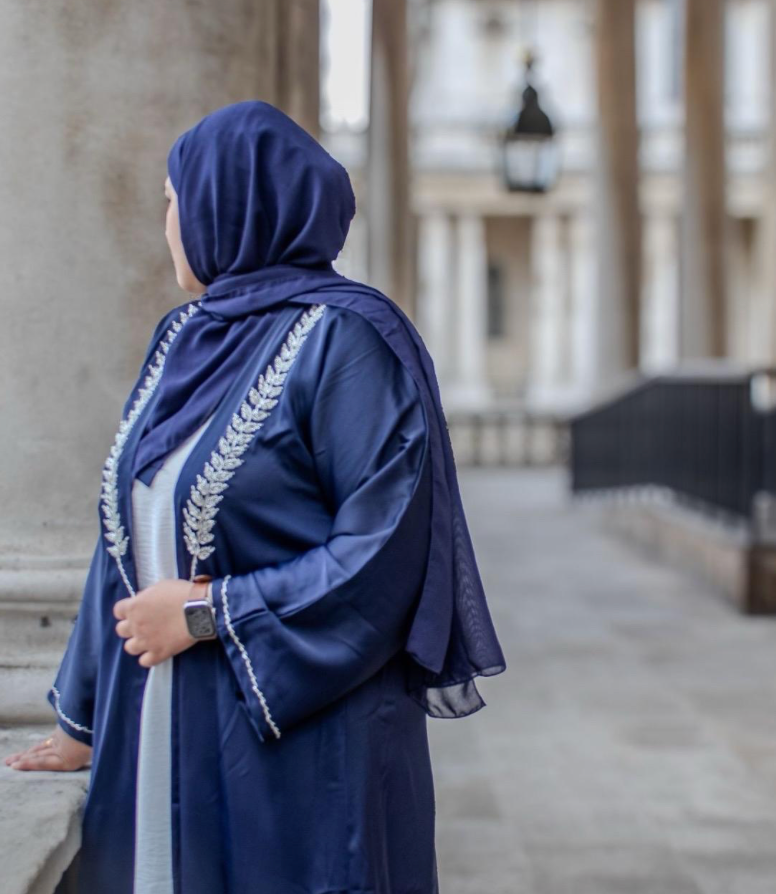 Bahar Abaya Navy Embellishments Leaves Front