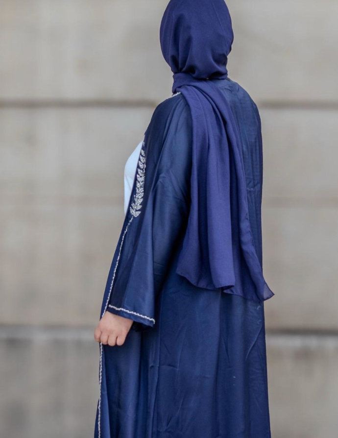 Bahar Abaya Navy Embellishments Leaves Front