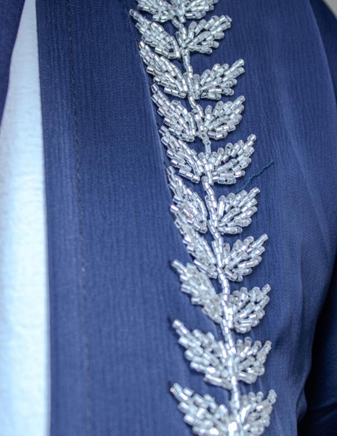 Bahar Abaya Navy Embellishments Leaves Front