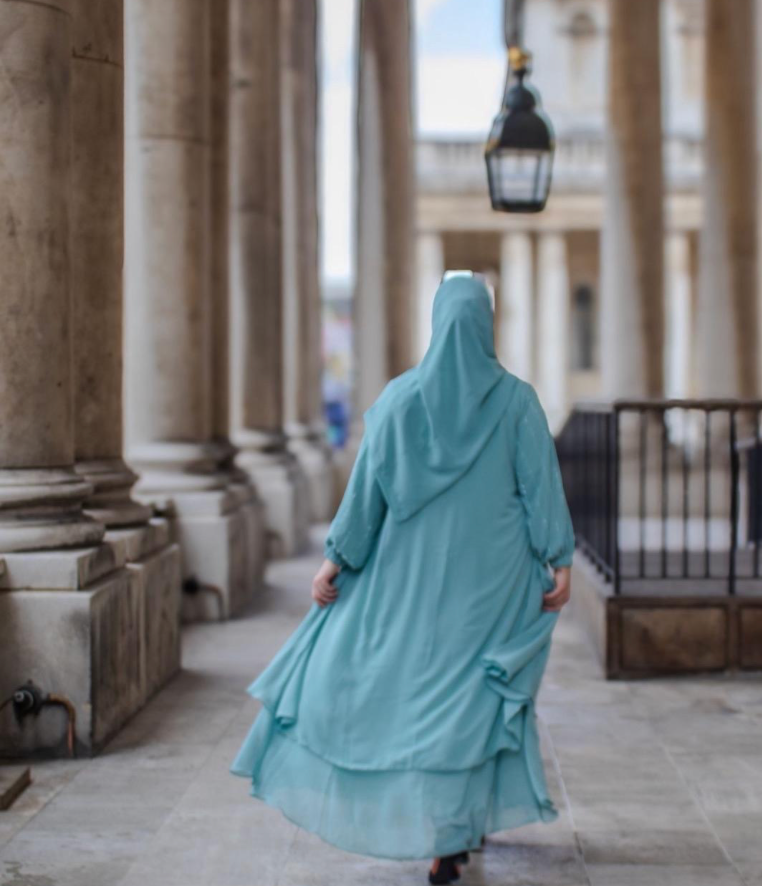 Layered Abaya Turquoise Embellishments Sleeves