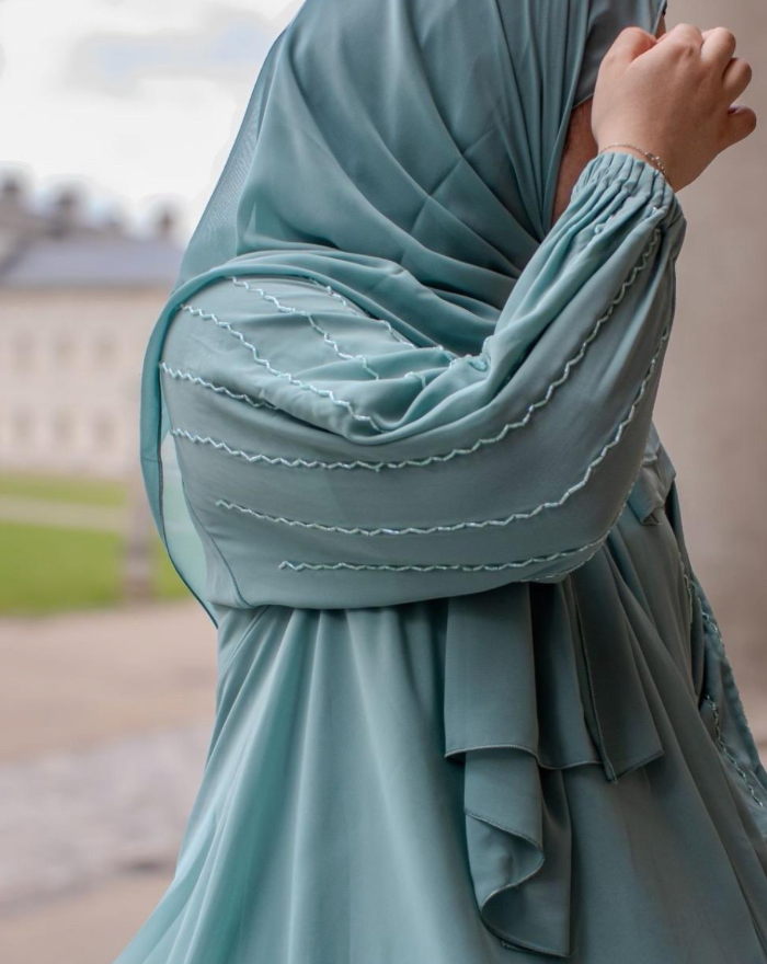 Layered Abaya Turquoise Embellishments Sleeves