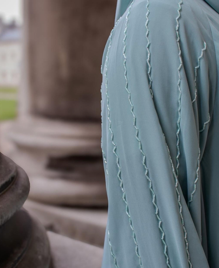 Layered Abaya Turquoise Embellishments Sleeves