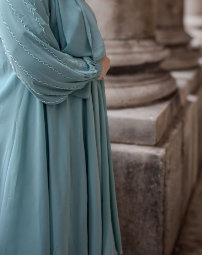 Layered Abaya Turquoise Embellishments Sleeves