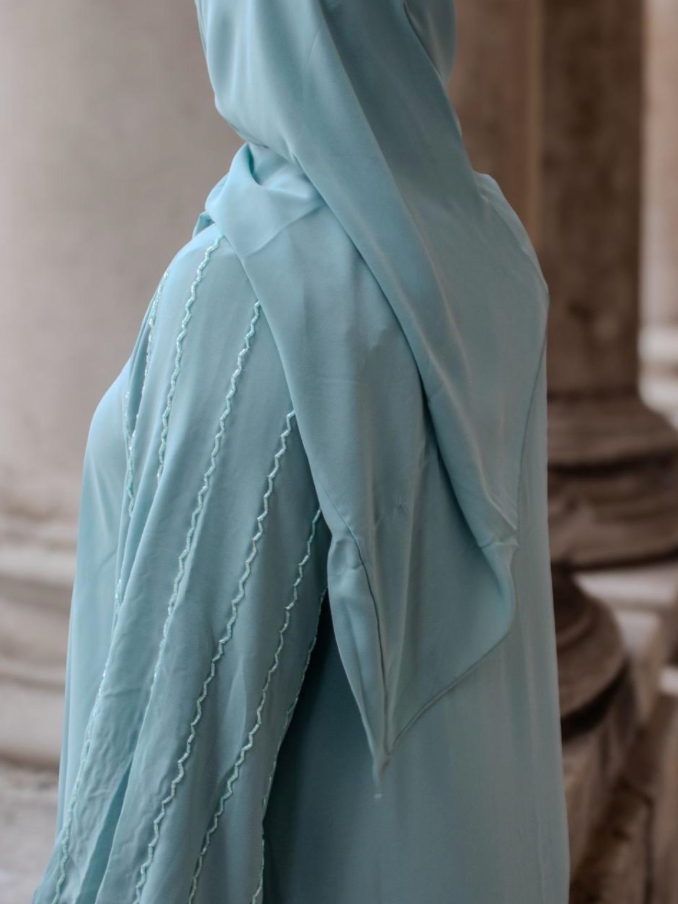 Layered Abaya Turquoise Embellishments Sleeves