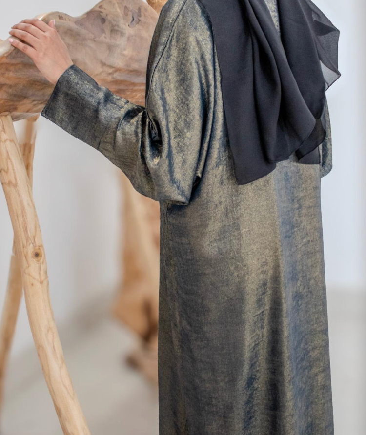 Abaya Metallic Bronze Open Abaya with Wide Sleeves Elegant Design