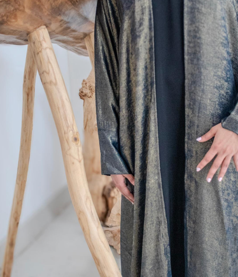 Abaya Metallic Bronze Open Abaya with Wide Sleeves Elegant Design