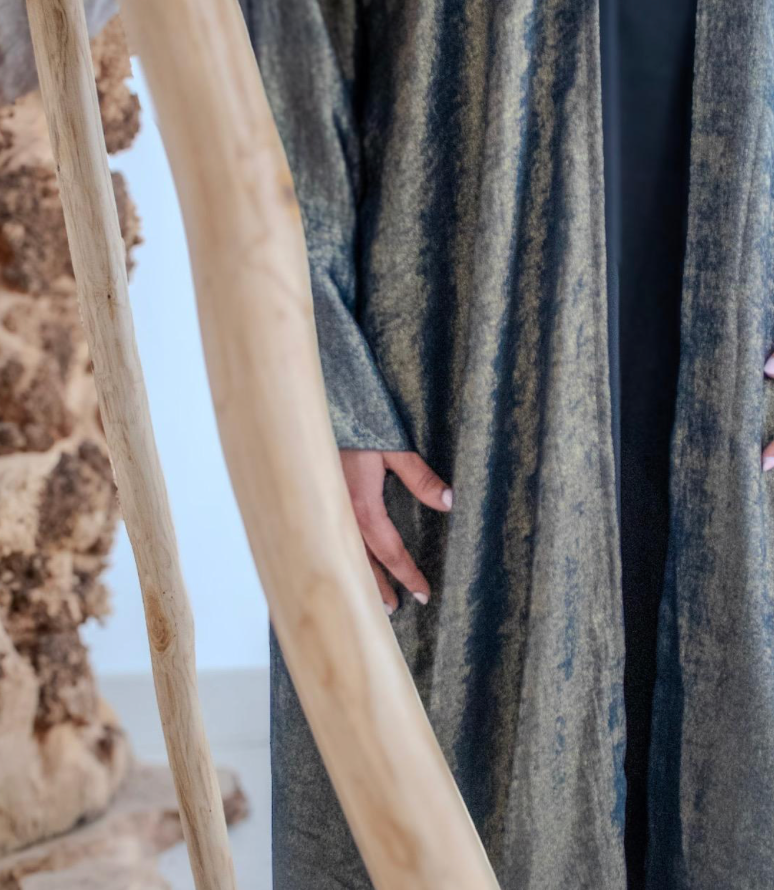 Abaya Metallic Bronze Open Abaya with Wide Sleeves Elegant Design