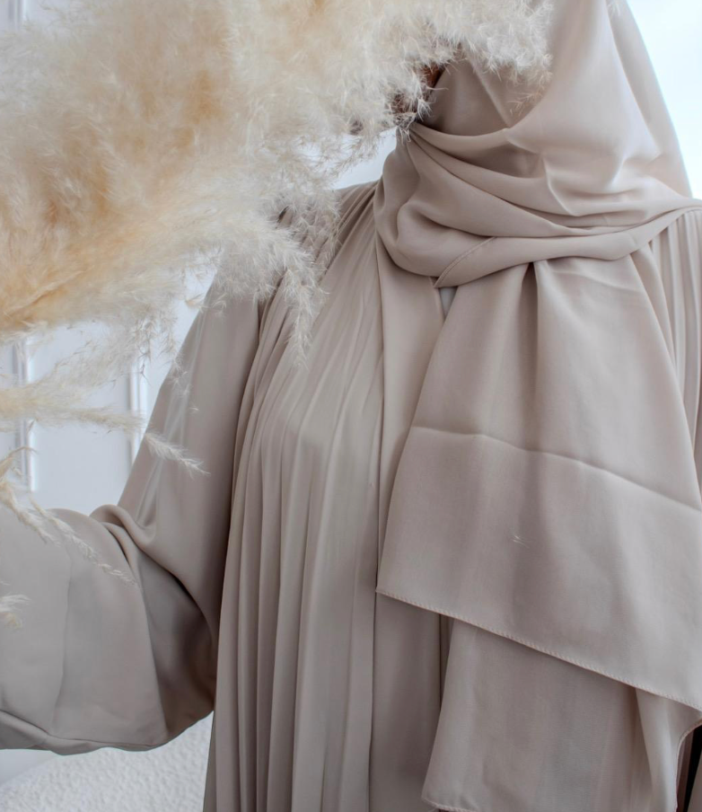 PREMIUM Raees Abaya Pink/Cream Pleats Front and Back