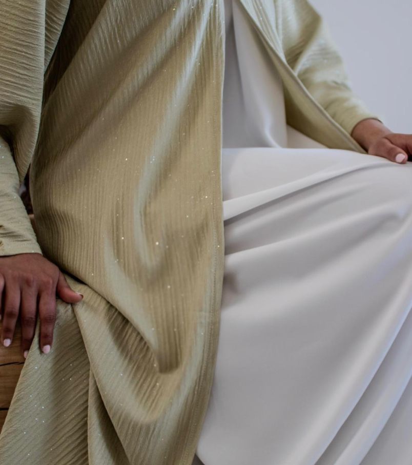 Abaya Open Glitter Fabric Pistachio/Black