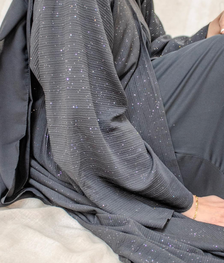 Abaya Open Glitter Fabric Pistachio/Black