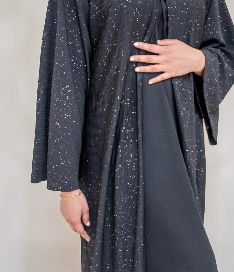 Abaya Open Glitter Fabric Pistachio/Black