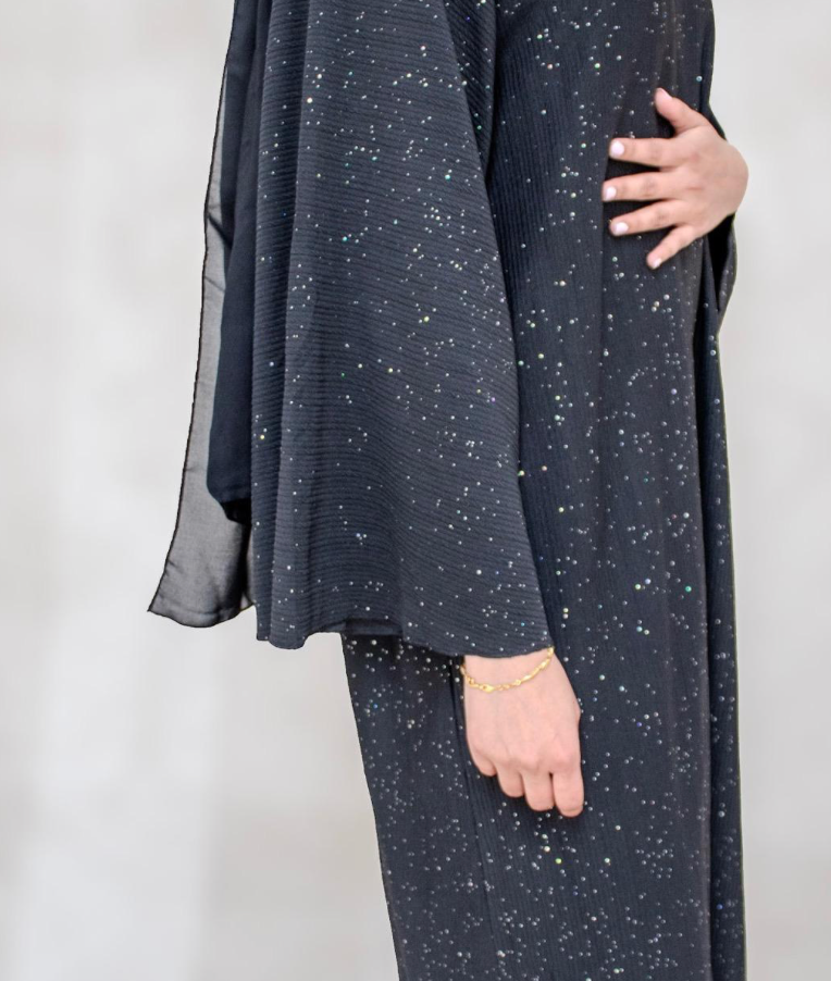 Abaya Open Glitter Fabric Pistachio/Black