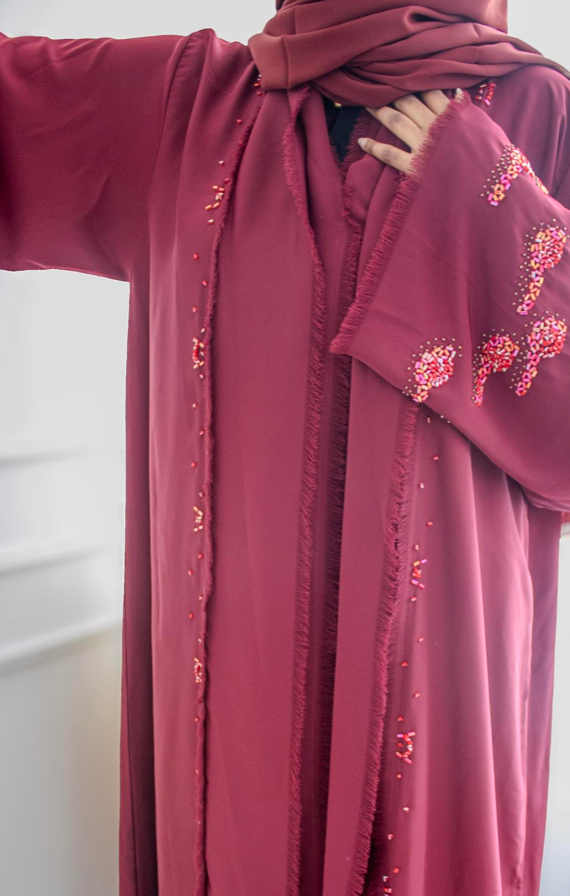 PREMIUM Red Abaya with Embellishments Closed